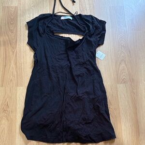 Free people black dress ope back beach  ribbed cross neck pocket cover up